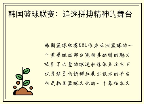 韩国篮球联赛：追逐拼搏精神的舞台